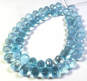 Cuentas de Cristal de Cuarzo Hidroacuamarina Sintética de Alta Calidad en Forma de Lágrima, Hilo de 8 Pulgadas, 10x7mm, Azules, Perforadas Lateralmente, Sueltas, Facetadas, Transparentes - Product Image 1