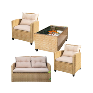 Mora Lounge Furniture Modern Restaurant <b>Dining</b> Table <b>Set</b> <b>4</b> <b>Chairs</b> <b>4</b> Seater Wicker Rattan Durable Outdoor Commercial Use - Product Image 1