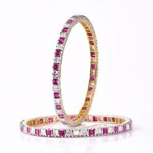 RAY FINE ORNATES 22K Gold Plated <b>Ruby</b> Wedding Bangle Pair Traditional Indian Bridal Bangles Ethnic Kada Bridal Jewelry IGI - Product Image 1
