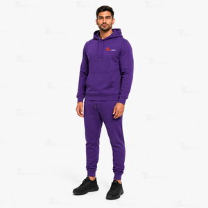 <b>Mens</b> Warm Winter Lightweight 100% Cotton <b>Jogger</b> Pullover Hooded Sweatsuit Fleece Pullover Hoodie <b>Tapered</b> <b>Jogger</b> Pants Two Piece - Product Image 2