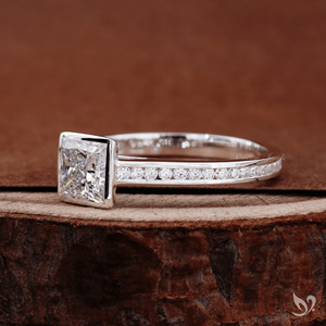 Modern 1.00ct princess cut lab grown diamond engagement <b>ring</b> sleek square bezel with channel band 10k white <b>gold</b> - Product Image 3