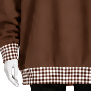 Mens <b>Brown</b> Oversized Crewneck Sweatshirt Gingham Check Trim <b>Long</b> <b>Sleeve</b> Casual Pullover Fashion Streetwear Athletic Sports <b>Top</b> - Product Image 6