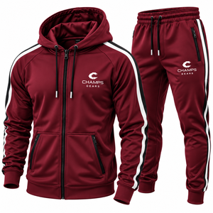 CHAMPS Men's Winter Sublimation Hooded Tracksuit Full <b>Zip</b> Jacket <b>Jogger</b> Set Sporty Athletic Wear Solid Color Breathable - Product Image 4