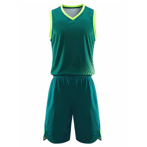Ensemble de maillot de basket sans manches vert avec bordure néon, uniforme de sport à séchage rapide - Product Image 1