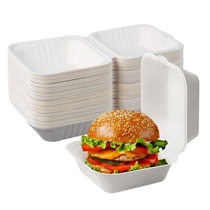 Sustainable Bagasse Food Packaging Box 6x6 Inches Natural Fiber <b>Container</b> for Burgers and Snacks <b>Takeaway</b> Food <b>Containers</b> Boxes - Product Image 1