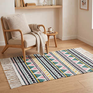 Ethnic Printed Cotton Area Rug for Bedroom Coffee <b>Table</b> & Contemporary Boho Home - Product Image 2