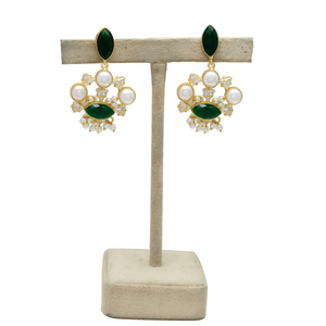 Boucles d'oreilles pendantes pour femme en laiton plaqué or 24 carats, saphir bleu naturel et perle, style vintage, magnifiques, pour mariage - Product Image 3