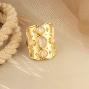 Anillo de piedra lunar natural, suave, ovalado y redondo, grande, chapado en oro de 18k, joyería bohemia, regalos de aniversario - Product Image 4