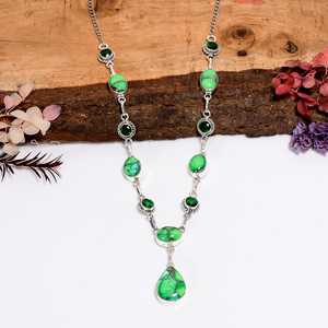 <b>Copper</b> Green Turquoise Necklace Sterling Silver Statement Pendant Boho Artisan Southwestern Jewelry Gift for Her - Product Image 3