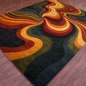 Alfombra de lana ondulada color marrón óxido, hecha a mano, con diseño abstracto, estilo ecológico, para sala de estar y decoración infantil, precio de fábrica. - Product Image 1