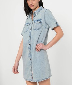 Robe moulante vintage en jean 100 % coton à col carré et boutons sur le devant avec poches, séchage rapide, coupe ajustée, pour femme, collection été – Meilleure vente - Product Image 2