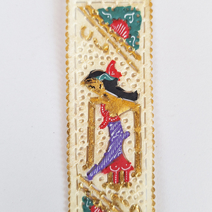 Aimant de réfrigérateur en cuir Wayang Kulit indonésien fait main, couronne bleue, souvenir culturel traditionnel, décoration pour la maison - Product Image 2