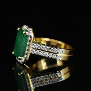 Emerald Cut Moissanite <b>Cocktail</b> <b>Ring</b> 18K <b>Gold</b> Pave Setting Women's Luxury Geometric Engagement <b>Ring</b> - Product Image 4