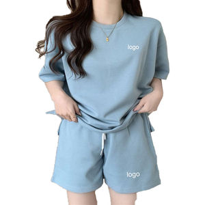 Ensemble court pour femme de haute qualité, coupe classique, brodé, 100 % coton, t-shirt et short, idéal pour la course et le jogging, deux pièces - Product Image 5