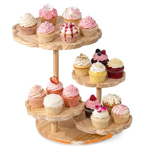 Support à gâteau à quatre étages en teck avec incrustations en laiton |   Présentoir de mariage artisanal en gros - Product Image 3