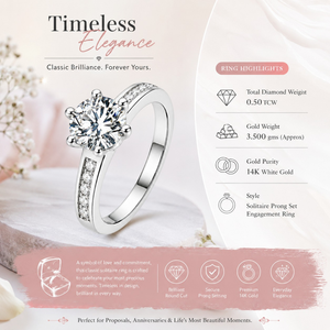 Anillo de compromiso con diamante de corte redondo de 0.50 CTW |   Anillo Solitario de Oro Blanco de 14K |   Anillo Clásico con Engaste de Piedras para Mujer, Joyería Fina - Product Image 5