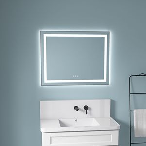 Specchio LED da Bagno 36 X 28 Pollici con Illuminazione Frontale e Posteriore, Montaggio a Parete, Cornice in Alluminio, Antiappannamento, Memoria, Disponibile in 3 Misure - Product Image 1