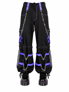 Men's Punk Style Harem <b>Pants</b> <b>Black</b> With Purple Chains Multiple Pockets High Waist Drawstring Closure Autumn Fashion - Product Image 1