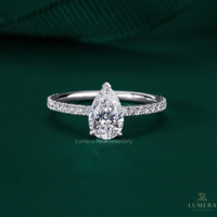Anillo de Compromiso Solitario con Diamante Cultivado en Laboratorio, Corte Pera Brillante, Oro 9K, 10K, 14K, 18K, Joyería Nupcial