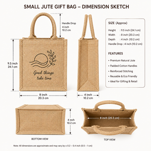 Bolsa de Compras de Yute Ecológica, Tamaño Mediano, Moderna, Reutilizable, Promocional, Diseño 'Good Things Take Time' - Product Image 2