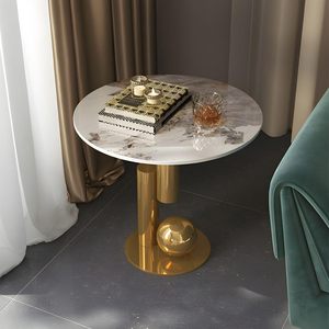 Table d'appoint ronde élégante et durable avec plateau en métal doré, cadre en métal, meubles modernes pour salon, table décorative - Product Image 2