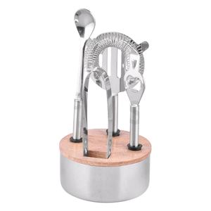 Coctelera de acero inoxidable Premium Gold & Silver, juego de herramientas de barra de 5 piezas con soporte de madera, diseño clásico elegante - Product Image 1