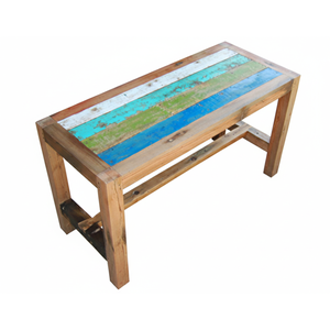 Table haute de bar en bois de bateau recyclé, faite à la main, écologique, style vintage, couleur naturelle, mobilier en bois de bateau - Product Image 4