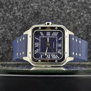 Luxury <b>Square</b> <b>Men's</b> <b>Watch</b> 40mm Automatic Mechanical Movement Analog Blue Dial Roman Numerals Blue Rubber Strap Hip Hop Business - Product Image 1