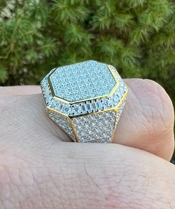<b>Mens</b> Hip Hop <b>Ring</b> Octagon Moissanite Cluster <b>Ring</b> Gold Vermeil 925 Sterling <b>Silver</b> Pinky <b>Ring</b> Bling Jewelry Luxury Design - Product Image 2