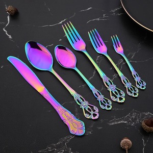 Ensemble de couverts en acier inoxydable arc-en-ciel, finition miroir, passe au lave-vaisselle, design moderne pour les occasions festives - Product Image 6
