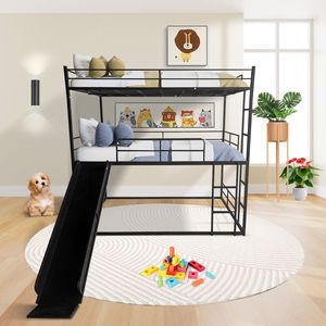 Letto a soppalco nero a una piazza e mezza con scivolo e scaletta per bambini - Product Image 5