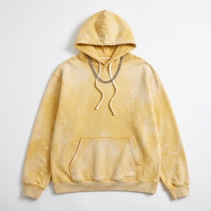Men's Winter Vintage <b>Yellow</b> Hooded Acid Wash Breathable <b>Tracksuit</b> Set Solid Color Casual Loose Fit Full Length Polyester - Product Image 4