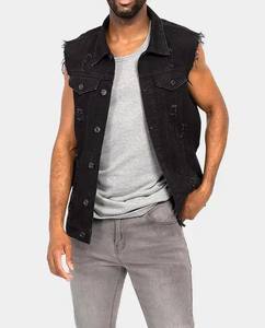Chaleco vaquero para hombre, rasgado, de invierno, transpirable, con forro polar, cálido, negro, sin mangas, corte ajustado, informal, tipo chaqueta. - Product Image 1