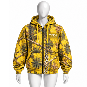 Gold Woodland Print Full <b>Zip</b> <b>Hoodie</b> Mens Outdoor Style Hooded Sweatshirt with Drawstring Kangaroo <b>Pockets</b> Casual Winter Wear - Product Image 2