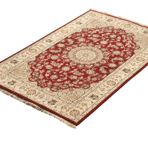 Tapis oriental fin à motifs floraux noué à la main en laine rouge multicolore 10'x14' à poils ras avec envers en coton pour salon - Product Image 4