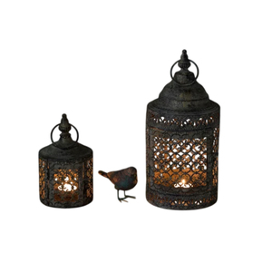 Wholesale Vintage Bronze Metal <b>Lanterns</b> Set Of 2 <b>Large</b> Decorative Indoor Outdoor Hanging Candle Holders For Home Garden Decor - Product Image 3