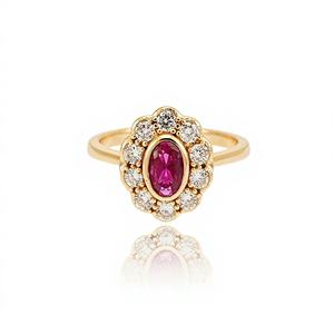 Bague de mariage traditionnelle en rubis et diamant en or pur 14 carats, diamant de laboratoire de taille ovale, bague en rubis, pierre de naissance de juillet, cadeau - Product Image 1