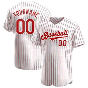 Maillot de baseball authentique OMMIZ INDUSTRY personnalisé, blanc et rouge à rayures, le plus vendu en gros - Product Image 1