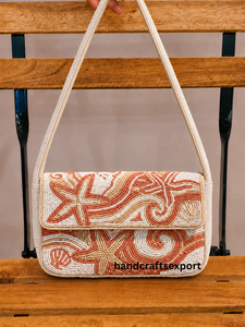 Bolso Bandolera de Hombro Hecho a Mano con Cuentas Color Crema y Naranja Óxido para Mujer, Venta al Por Mayor, Diseño Personalizado, Bordado de Cuentas de Primera Calidad - Product Image 4