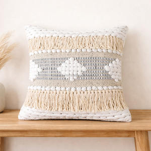 White Elegant Boho Chic Accent Pillow Cover 26X26 Square Diamond Pattern Hotel Grade Bohemian Soft Pillowshams - Product Image 2
