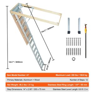 Scala per Soffitta in Alluminio da 28 Piedi, Capacità 350 libbre, 22.5"x63", Pieghevole e Leggera, Estensione 9.5 Piedi, Portata 12 Piedi - Product Image 2