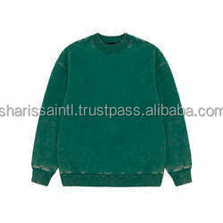 French Terry Fleece Cotton Pullover <b>Sweater</b> Acid Wash Unisex Crewneck Oversized <b>Vintage</b> Mock Neck Sweatshirt for Men - Product Image 2