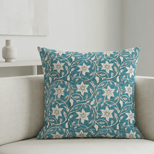 Indian Heritage Hand Block Printed Cotton Cushion <b>Cover</b> Beautiful Custom Floral Print 18x18 Authentic Artisan Throw Pillow <b>Cover</b> - Product Image 1