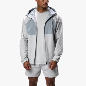 Chaqueta Cortavientos con Capucha para Hombre, Ligera, con Cierre Completo, Transpirable, de Secado Rápido, con Bloques de Color, Chaqueta Deportiva Personalizada de Poliéster para Hombre - Product Image 1