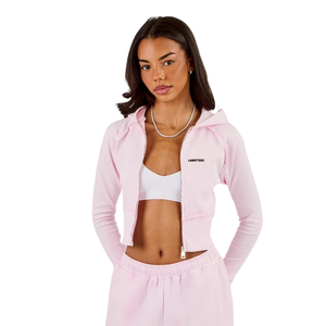 Women's Winter Solid Fitted Cropped Full-Zip Hooded Tracksuit Set Long-Sleeve Top Wide-Leg <b>Trousers</b> Elastic Waist 2-Piece Casual - Product Image 3