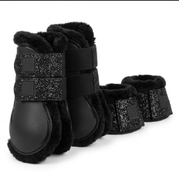 Bottes de protection pour chevaux TAK, couleur unie, en silicone et caoutchouc, noires, protection complète des jambes - Product Image 1