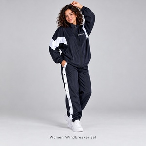 Streetwear <b>Womens</b> <b>Navy</b> White Windbreaker Tracksuit Set Chevron Panel <b>Jacket</b> Side Panel Pants Two Piece Casual Wear Outfit - Product Image 3