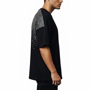 Chemises polo en coton lourd avec impression de rivets en strass personnalisés, t-shirts personnalisés de haute qualité, t-shirts pour hommes surdimensionnés avec strass - Product Image 3