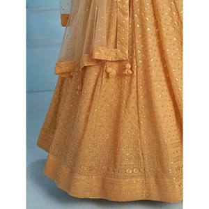 Lehenga Choli en Georgette Monochrome Brodé de Fil Beige Envoûtant pour Mariage - Product Image 1