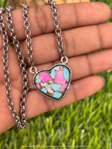 Collar Bohemio de Plata de Ley con Corazón Turquesa y Algodón Natural de Alta Calidad, Cadena con Engaste de Bisel, Joyería de Moda para Mujer - Product Image 6